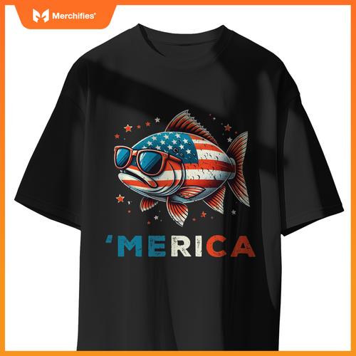 Usa merica salmon 4th of july fish fishing  patriotic T-Shirt