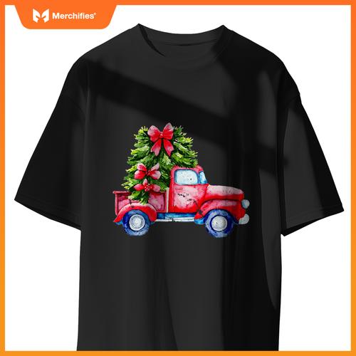 Wagon Red Car Merry Christmas Tree Truck Xmas Family T-Shirt