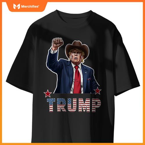 Western cowboy hat donal trump american flag patriotic T-Shirt