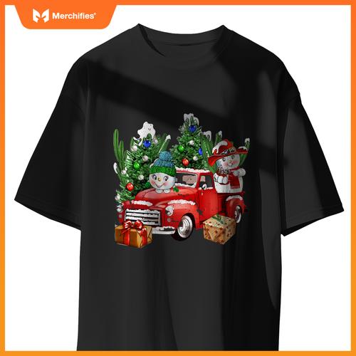 Western Farm Truck And Snowman Christmas Matching Family T-Shirt