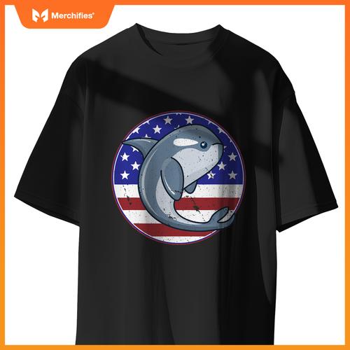 Whale patriotic american flag circle T-Shirt