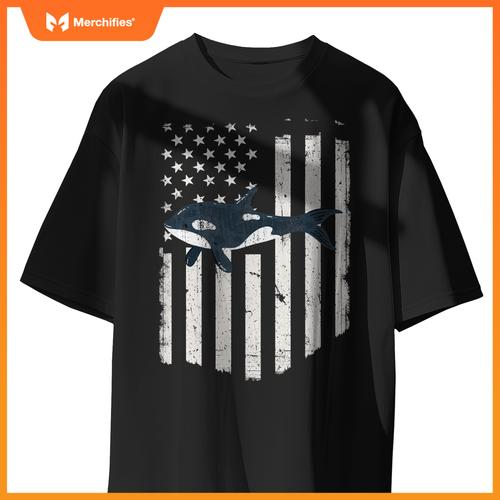 White american flag orca killer whale 4th of july patriotic T-Shirt