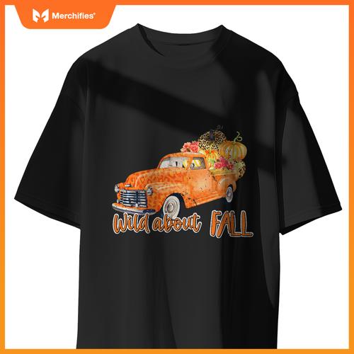 Wild About Fall Leopard Truck Pumpkins Autumn Thanksgiving T-Shirt